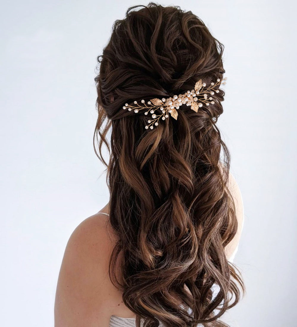 Gold clay pearl bridal hair comb