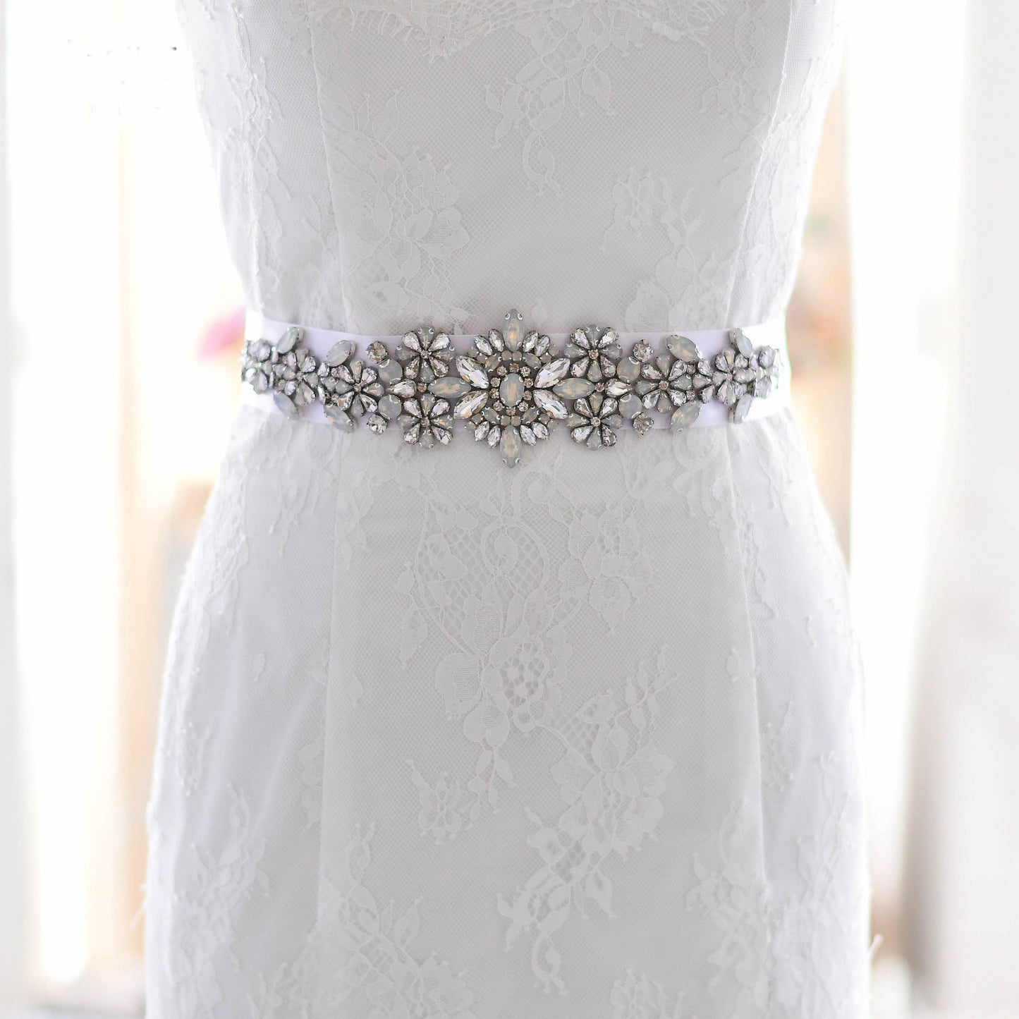 Beautiful crystal embellished bridal belt on ribbon sash