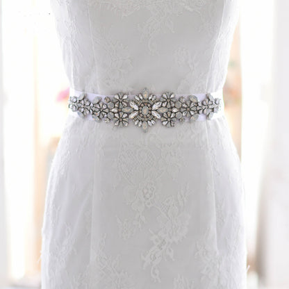 Beautiful crystal embellished bridal belt on ribbon sash