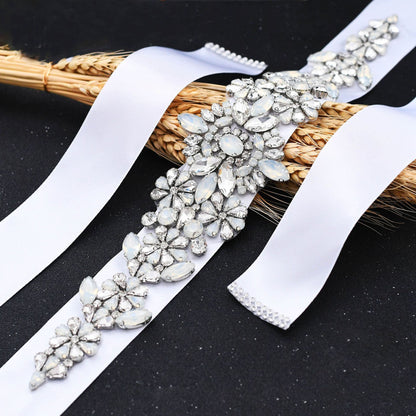 Beautiful crystal embellished bridal belt on ribbon sash