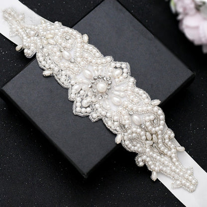 Abstract crystal shiny bridal satin sash