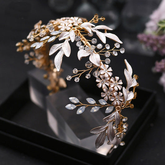 Luxury opal rhinestones flower leaf headpiece