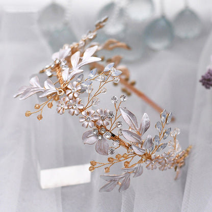 Luxury opal rhinestones flower leaf headpiece