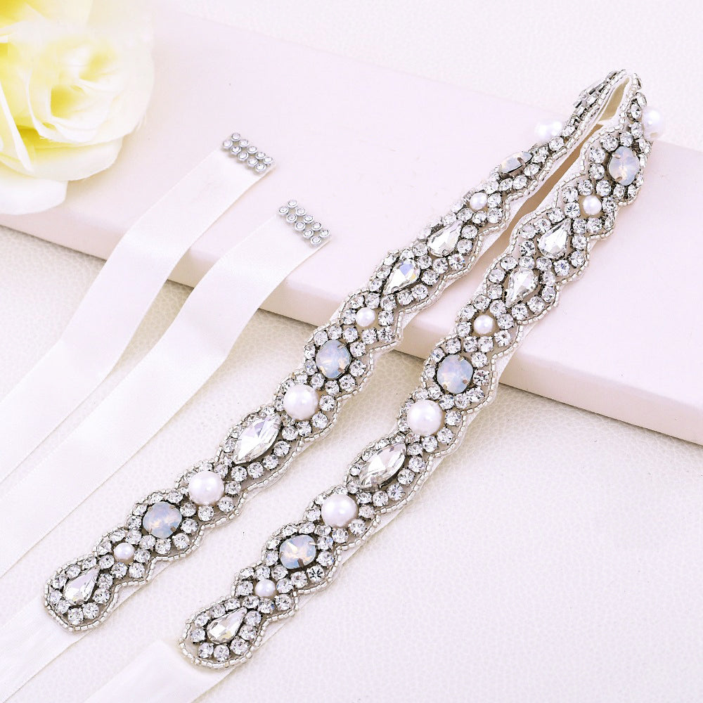 Silver pearl and crystal bridal belt/sash