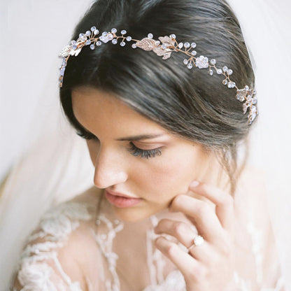 Gold leaf rhinestones bridal headpiece