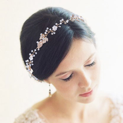 Gold leaf rhinestones bridal headpiece