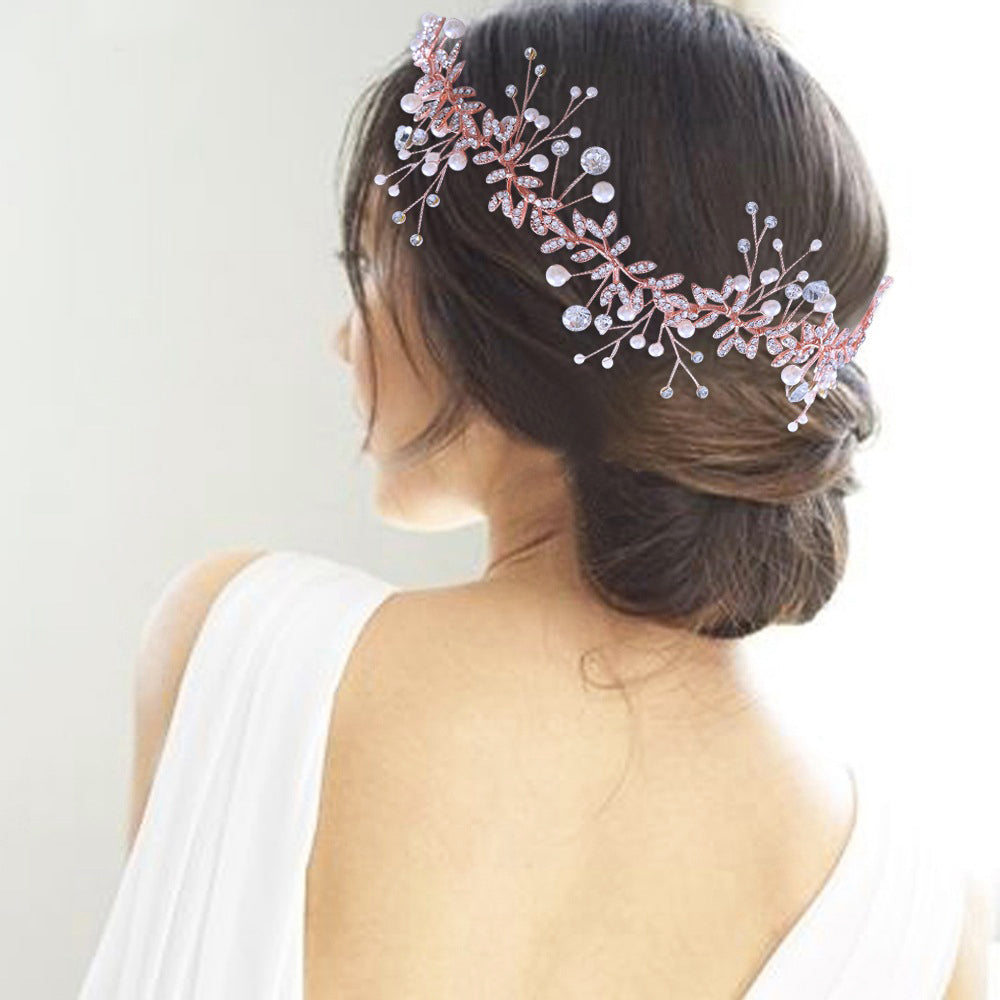 Delicate rhinestones pearls bridal headband