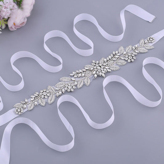 rhinestones silver-plated jewelry line Leaf bridal belt