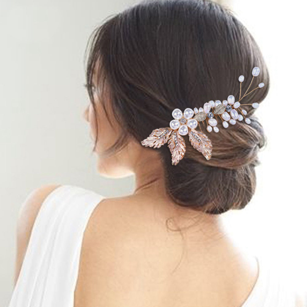 High-end pearls gold leaf bridal comb