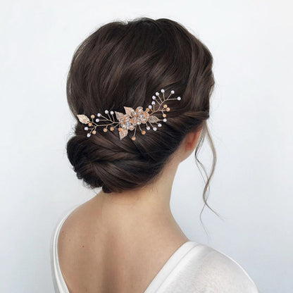 Luxury pearls gold leaf bridal comb