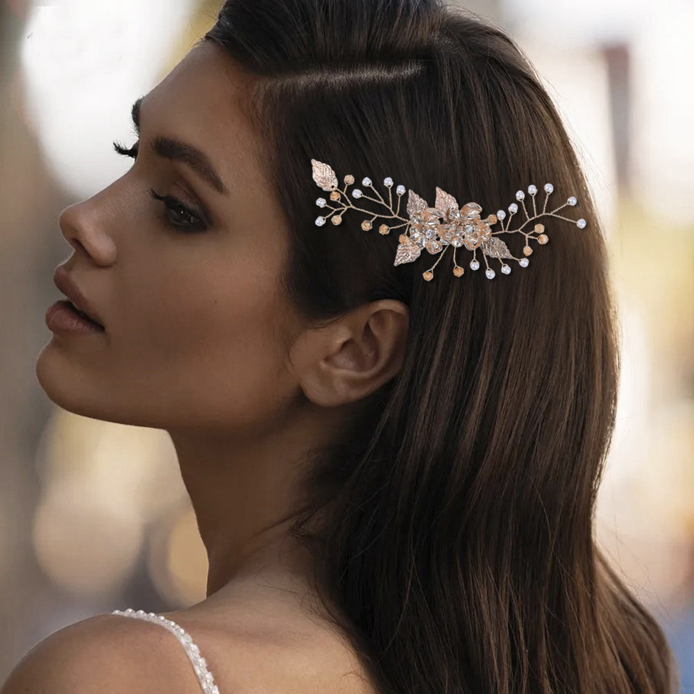 Luxury pearls gold leaf bridal comb