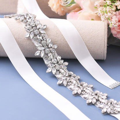 Rhinestone bridal belts with ribbon beads sash