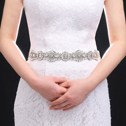 Silver rhinestone pearls Decor Bridal Belt