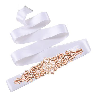 Abstract crystal shiny bridal satin sash