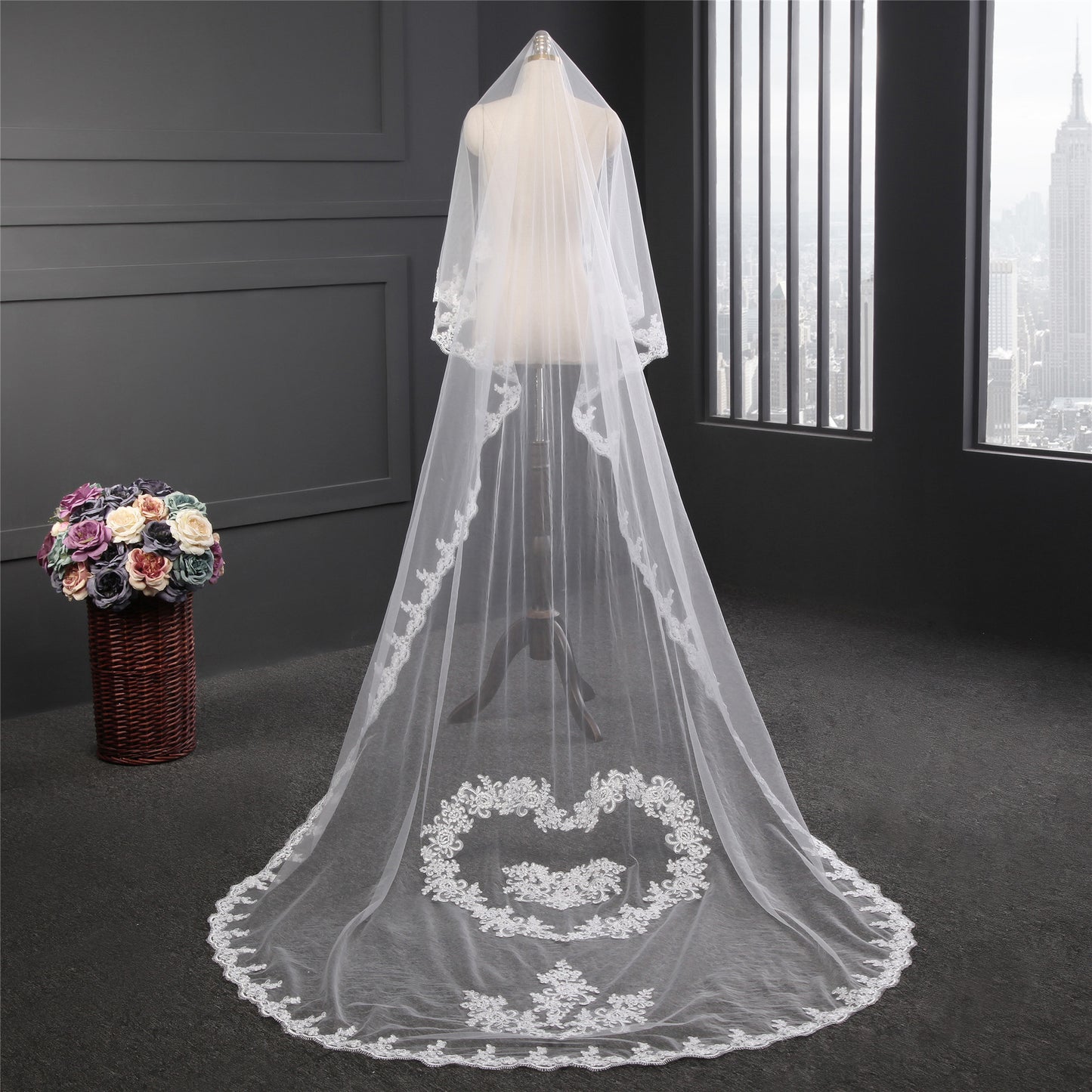 Cathedral Cover Face Long Lace Edge Bride Veil