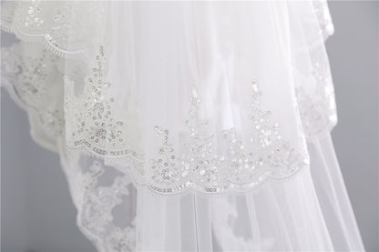 Long white or ivory hem lace wedding veil