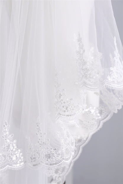 Long white or ivory hem lace wedding veil