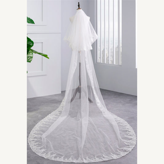 Long white or ivory hem lace wedding veil
