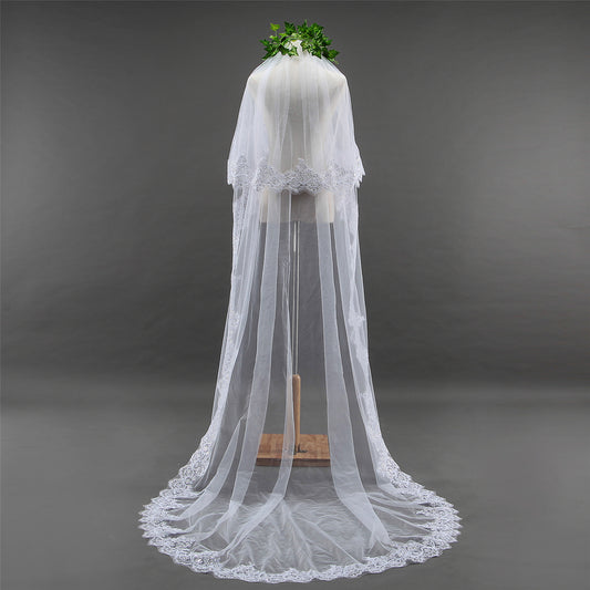 Elegant bridal lace two layer cathedral wedding veil