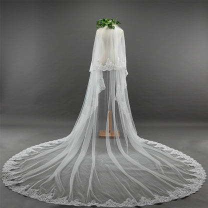 Soft bridal illusion tulle bridal veil with lace border