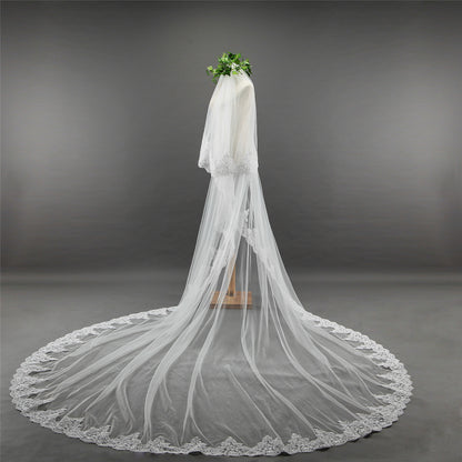 Soft bridal illusion tulle bridal veil with lace border