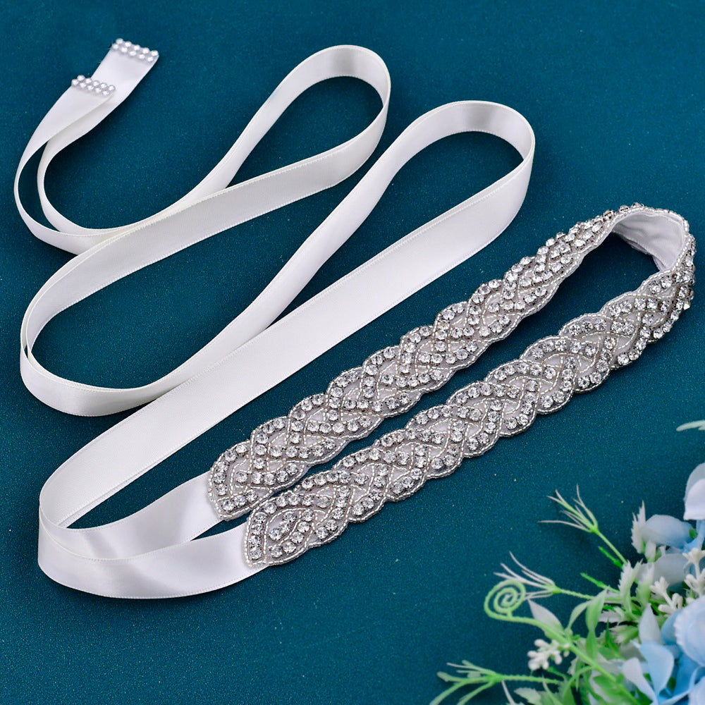 Gleaming twining rhinestones satin bridal belt