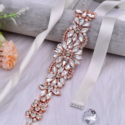 Rose Gold Rhinestone Diamonds Handmade Bridal Belt MakerryBridal Rose Gold Rhinestone Diamonds Handmade Bridal Belt MakerryBridal