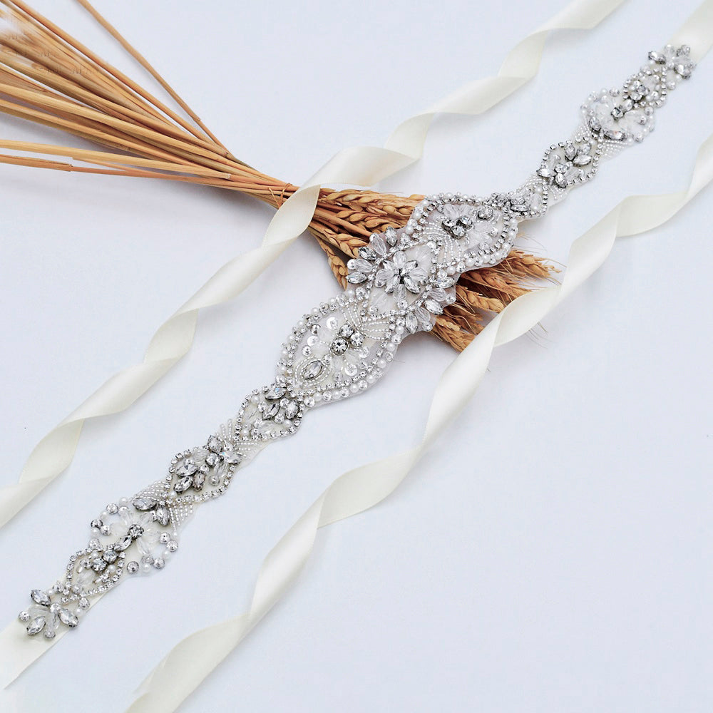 Sophisticated Rhinestones Crystals Pearls Bridal Sash