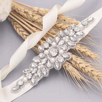 Silver crystal pearls bridal belt