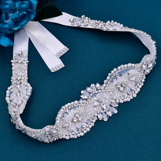 Sophisticated Rhinestones Crystals Pearls Bridal Sash