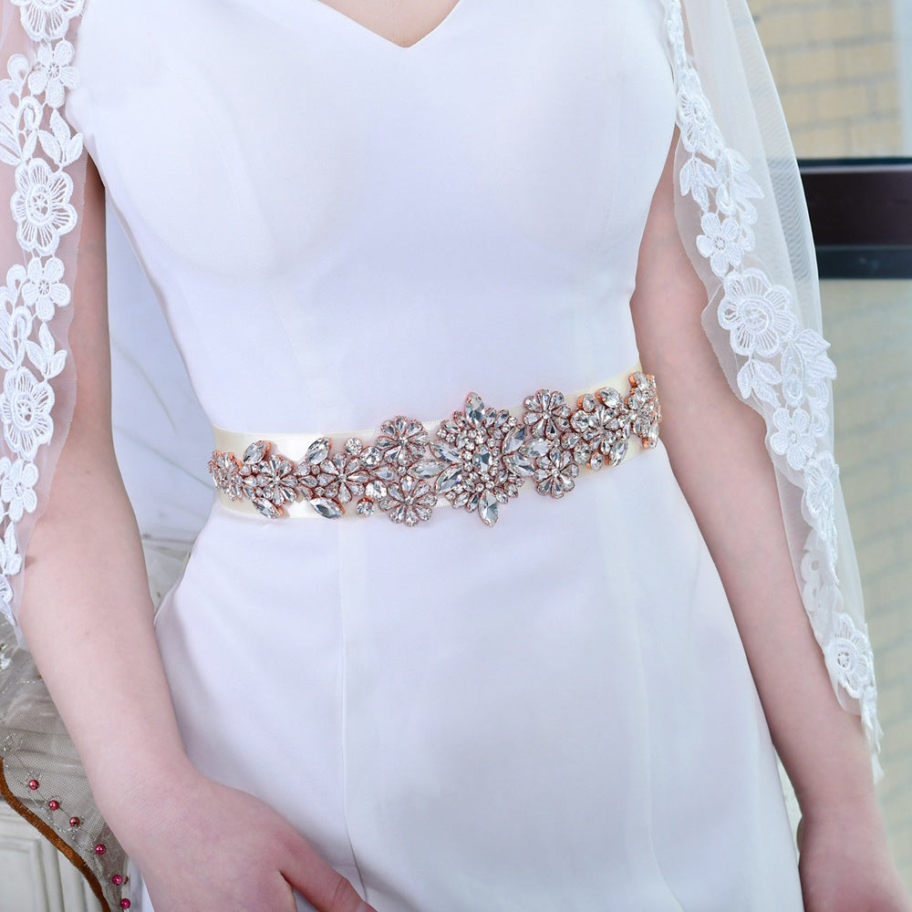 Beautiful crystal embellished bridal belt on ribbon sash