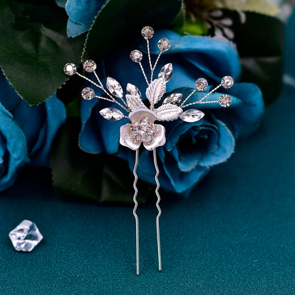 Beautiful floral silver wedding hair comb with head pin