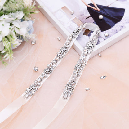 Shimmery narrow rhinestones bridal sash