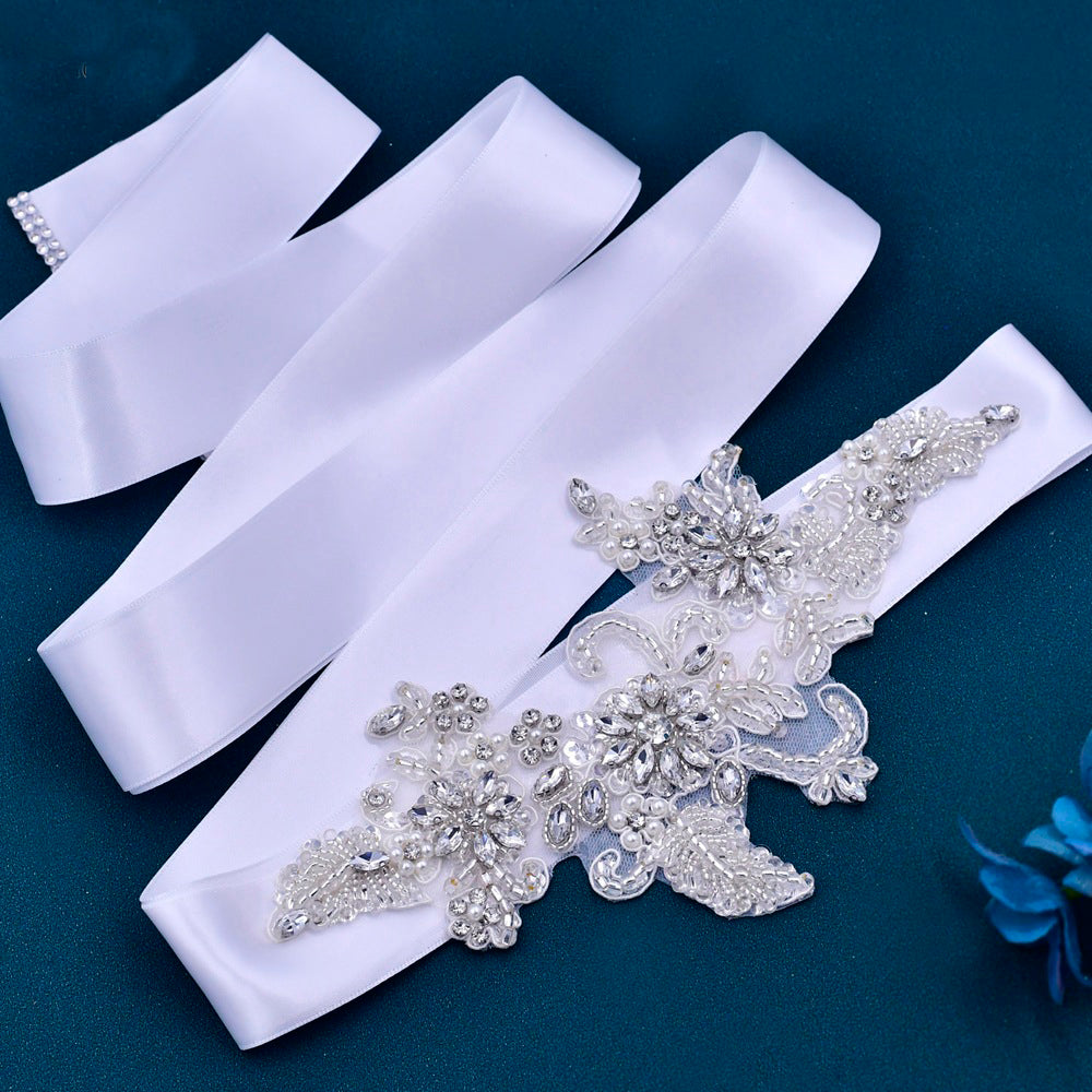 Luxurious Floral Crystal Pearl Bridal Sash