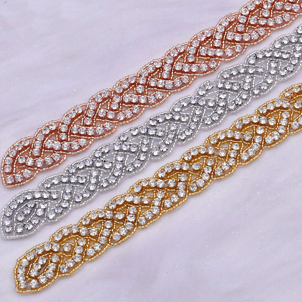 Gleaming twining rhinestones satin bridal belt