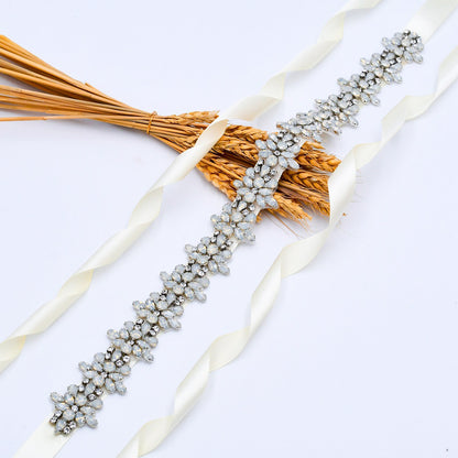 Rhinestone bridal belts with ribbon beads sash