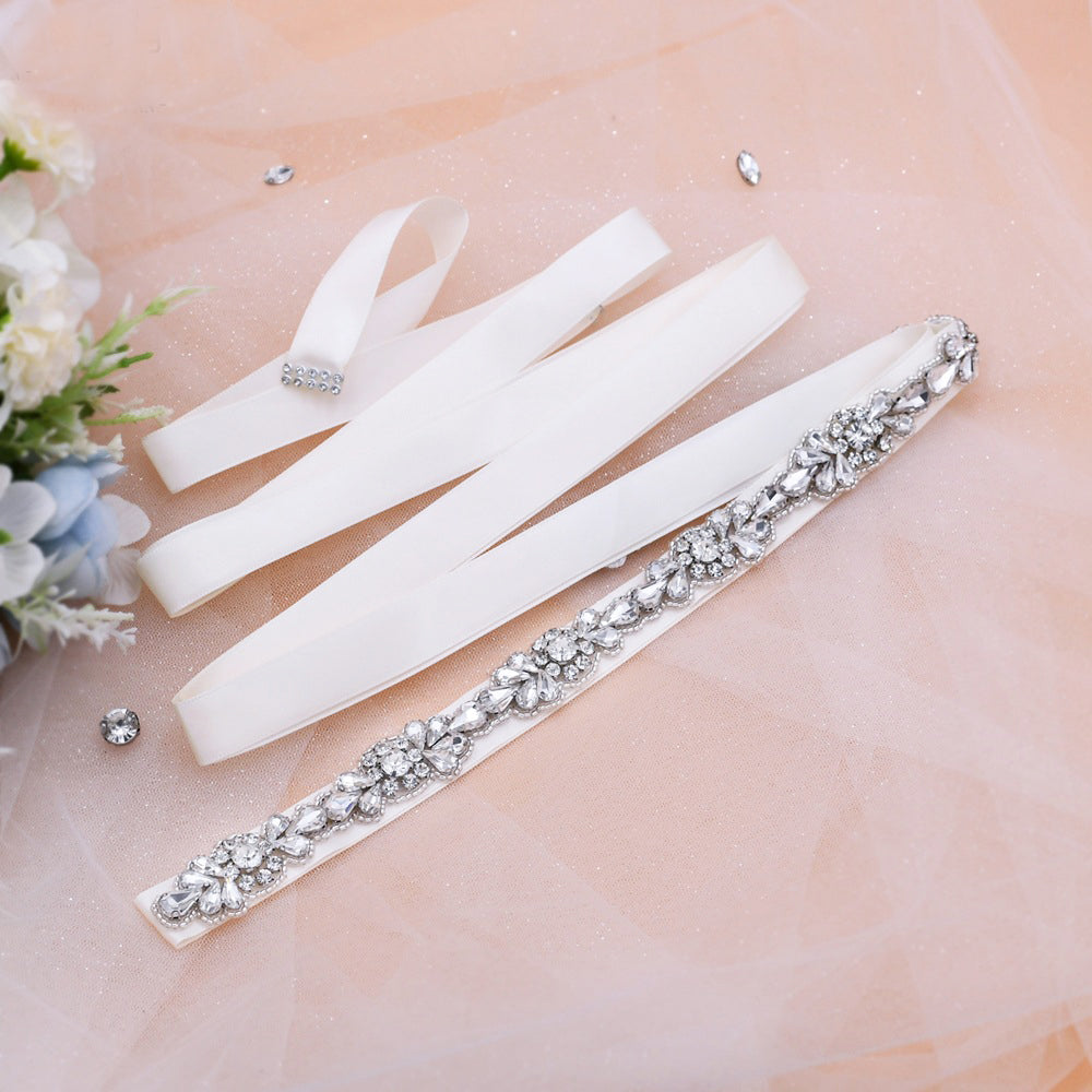 Shimmery narrow rhinestones bridal sash