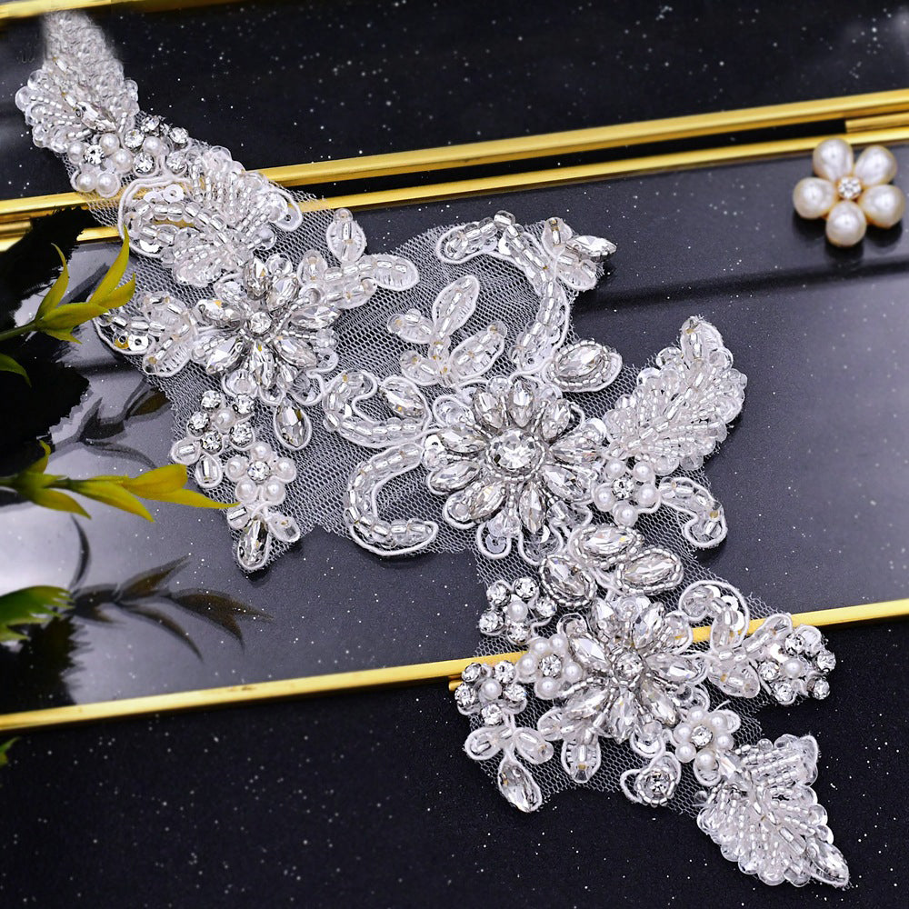 Luxurious Floral Crystal Pearl Bridal Sash