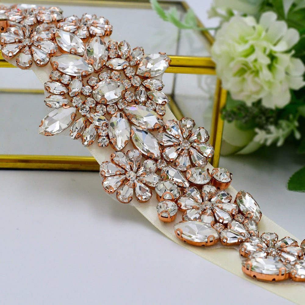 Beautiful crystal embellished bridal belt on ribbon sash