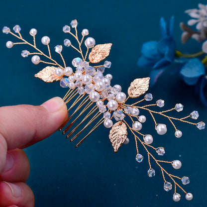 Gold clay pearl bridal hair comb