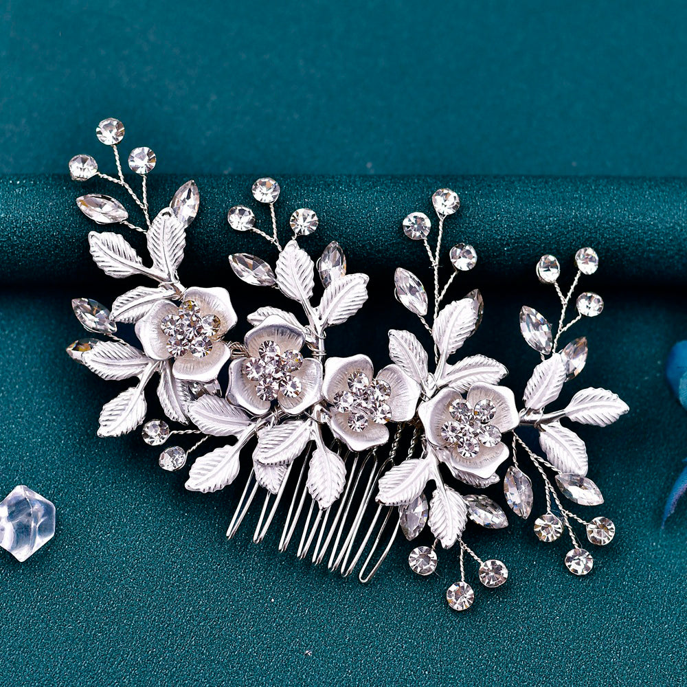 Beautiful floral silver wedding hair comb with head pin