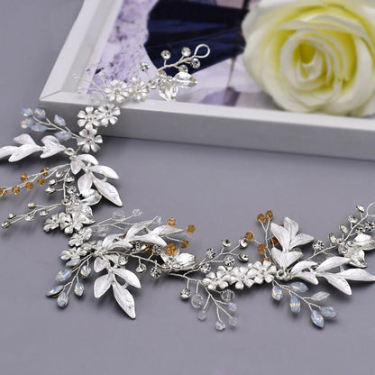 Luxury opal rhinestones flower leaf headpiece