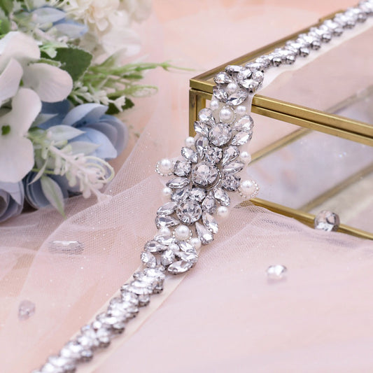 Silver rhinestones belt bridal wedding dress sash