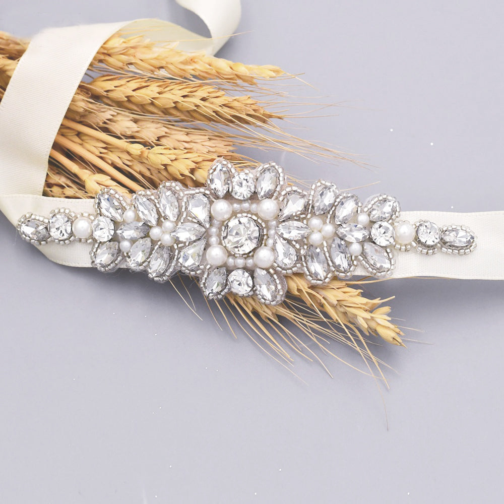 Silver crystal pearls bridal belt