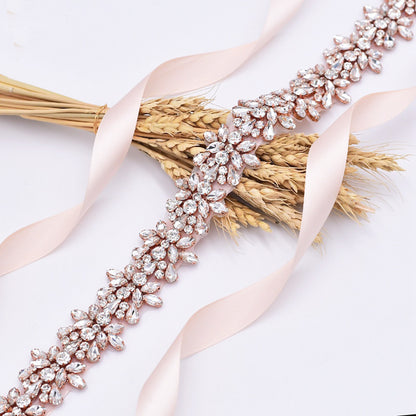 Rhinestone bridal belts with ribbon beads sash