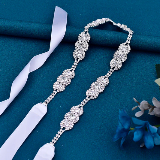 Sparkly rhinestones and beads satin bridal sash