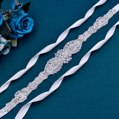 Sophisticated Rhinestones Crystals Pearls Bridal Sash