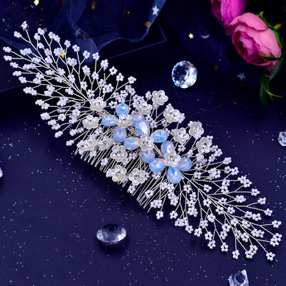 Handmade wedding headpiece hair comb with drop-shaped pearls