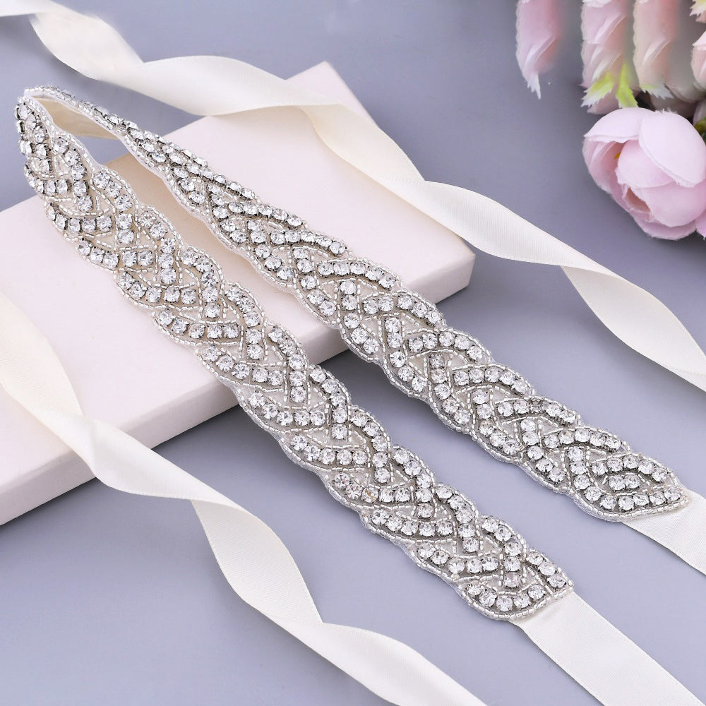 Gleaming twining rhinestones satin bridal belt