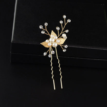 Sparkling rhinestones pearls leaf hair clip